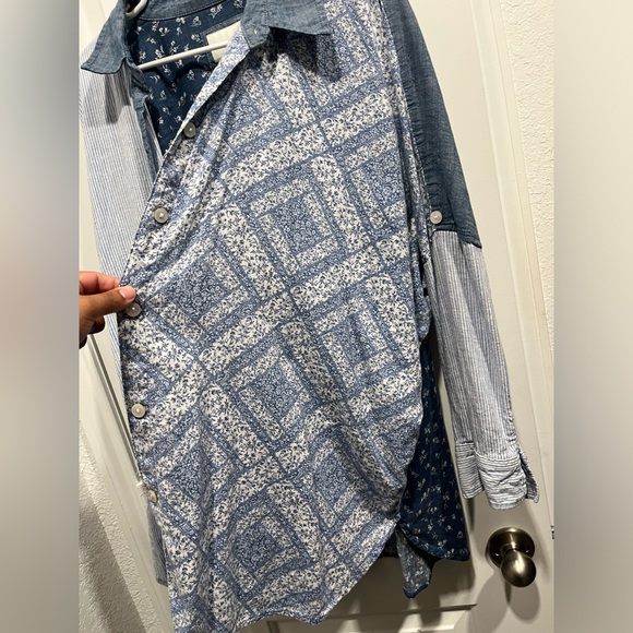 American Eagle Oversized Linen Chambray Patchwork Button Down Shirt Size M - Picture 8 of 8